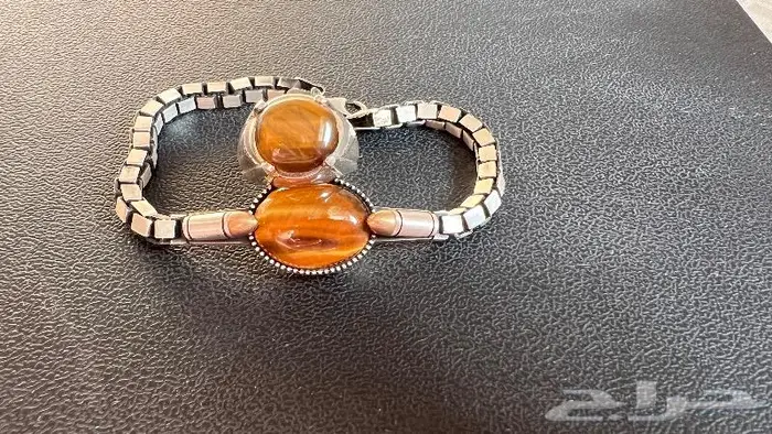 طقم خاتم واسورة بحجر عين النمر 0