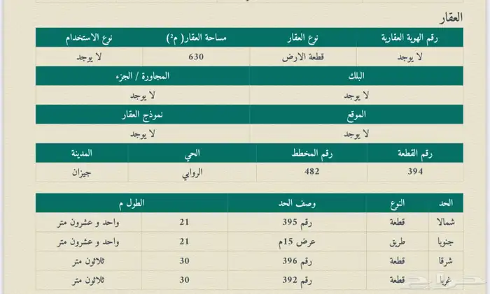 قطعة سكنية في حي الروابي جيزان 0