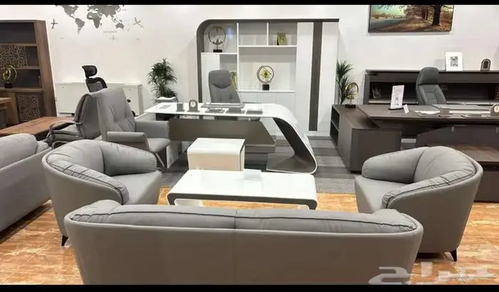 مكتب رئيس مدير طقم ابيض تصميم مميز أنيق فاخر جدا 240سم 4