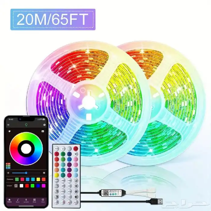 شريط اضاءة LED لاصق   بتحكم عبر الجوال و ريموت كنترول 0
