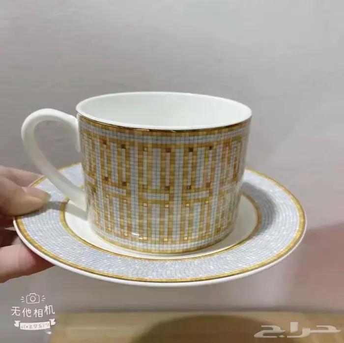 فنجان شاي وصحن الذهب السيراميك من الفسيفساء 1
