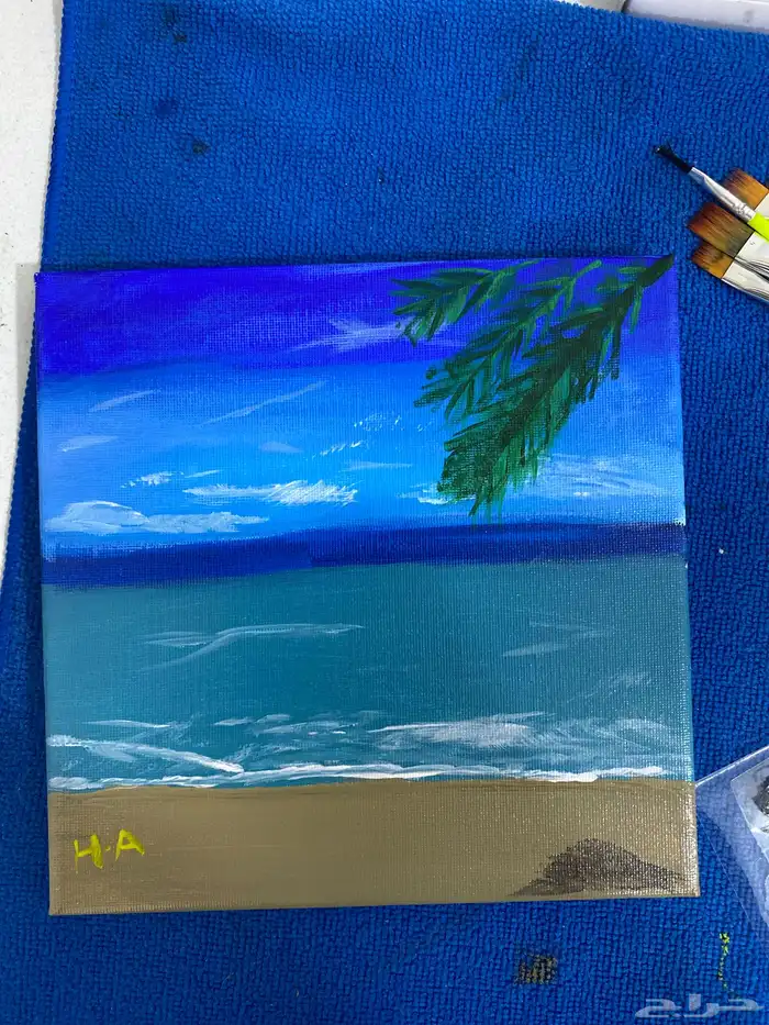 لوحة رسم كانفس يدوية بألوان الاكريليك مقاس 20cm  20 0