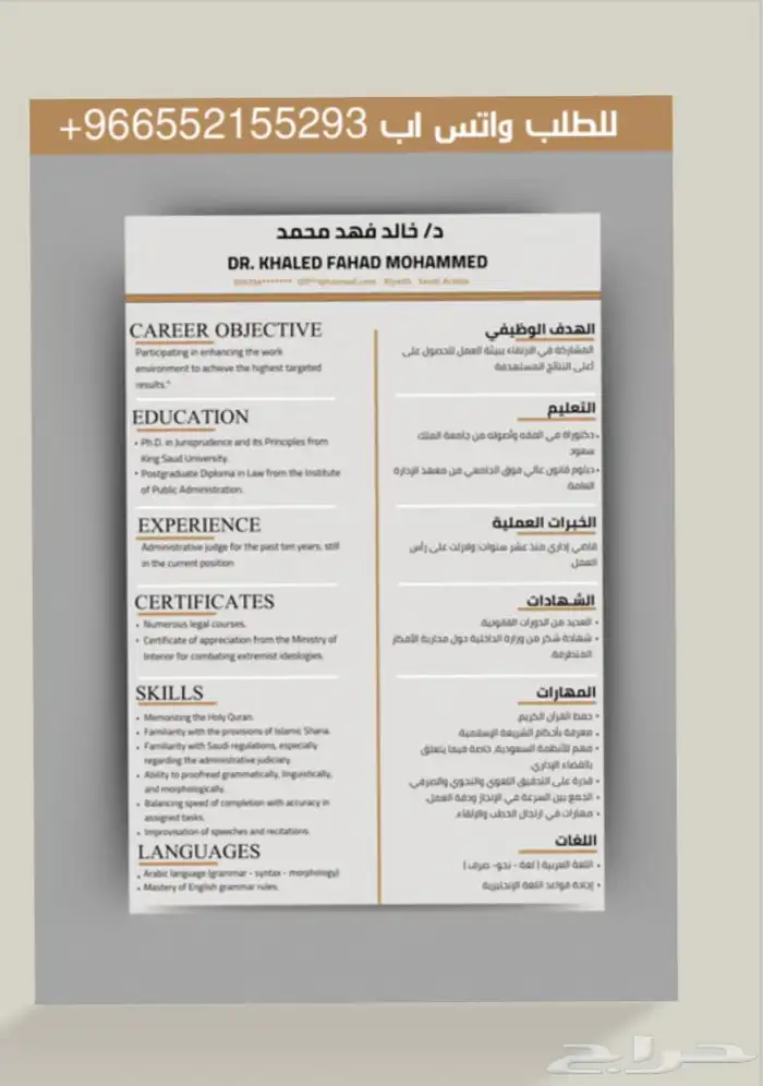 سيرة ذاتية مدمجة باللغتين العربية والانجليزية CV 0