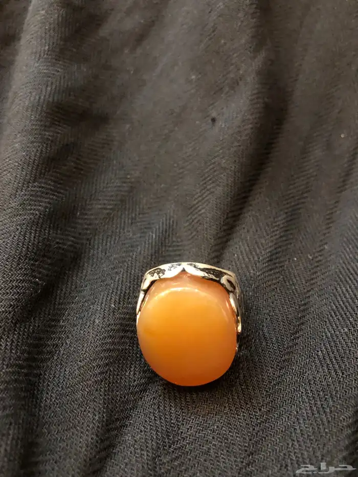 خواتم فضة عقيق يماني أصفر مشمشي أصلية وثقيلة وتصميم ونقش يد 4