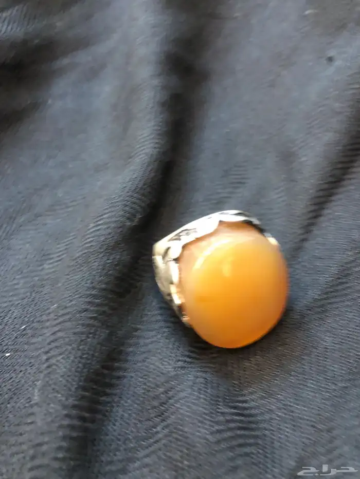 خواتم فضة عقيق يماني أصفر مشمشي أصلية وثقيلة وتصميم ونقش يد 3