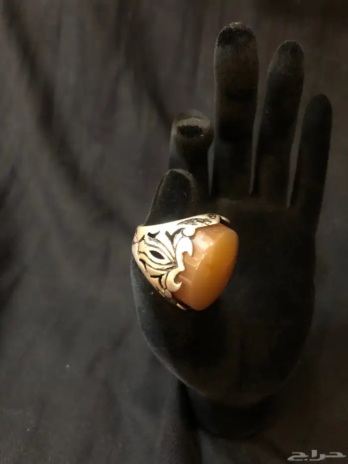 خواتم فضة عقيق يماني أصفر مشمشي أصلية وثقيلة وتصميم ونقش يد 5