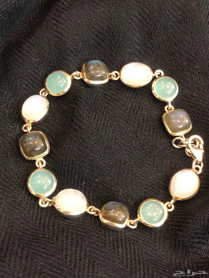 اسوارة فضة مذهبة  بمجموعة من الأحجار الكريمة الأصلية 5