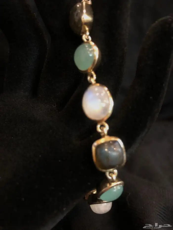 اسوارة فضة مذهبة  بمجموعة من الأحجار الكريمة الأصلية 6