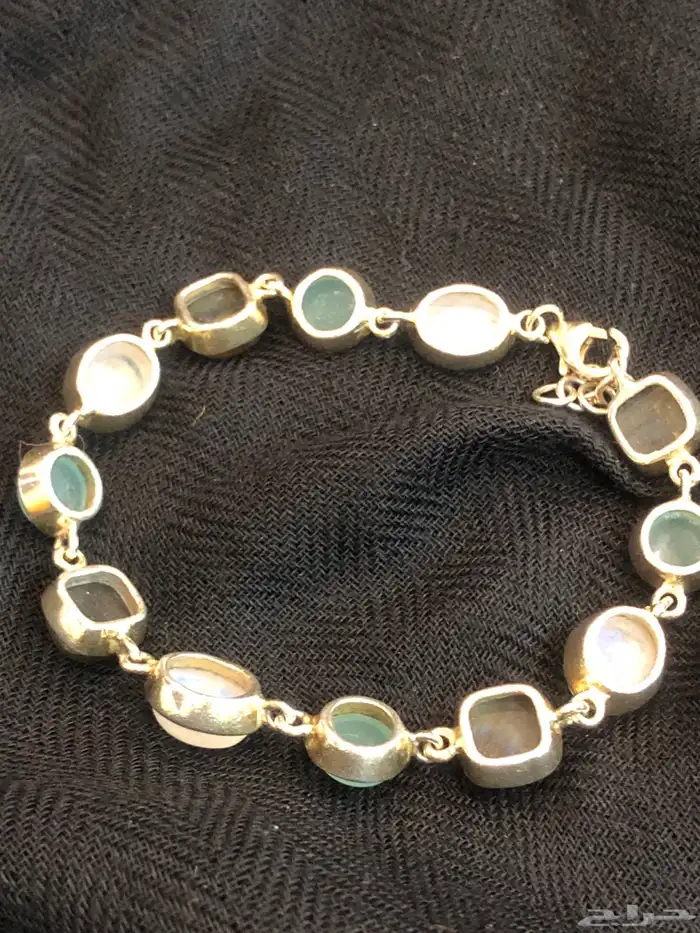 اسوارة فضة مذهبة  بمجموعة من الأحجار الكريمة الأصلية 14