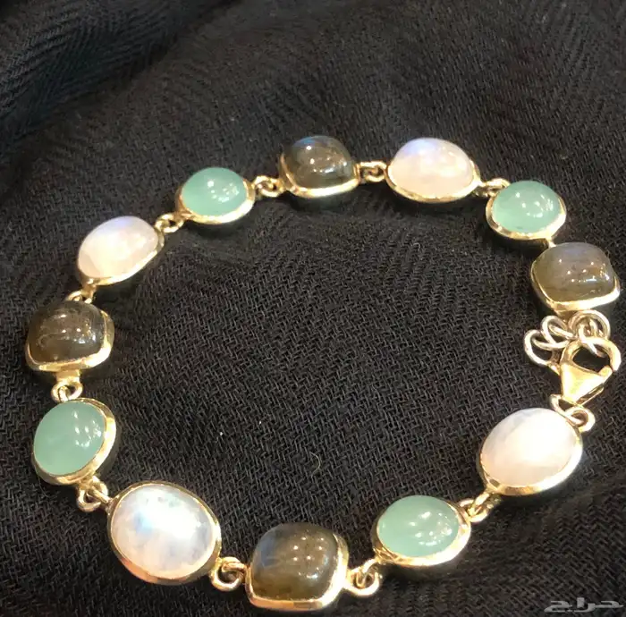 اسوارة فضة مذهبة  بمجموعة من الأحجار الكريمة الأصلية 3