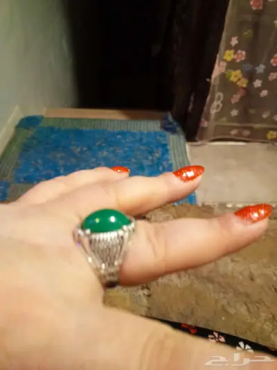 خاتم فضه رجاالي بفص الزمرد الاخضر 4