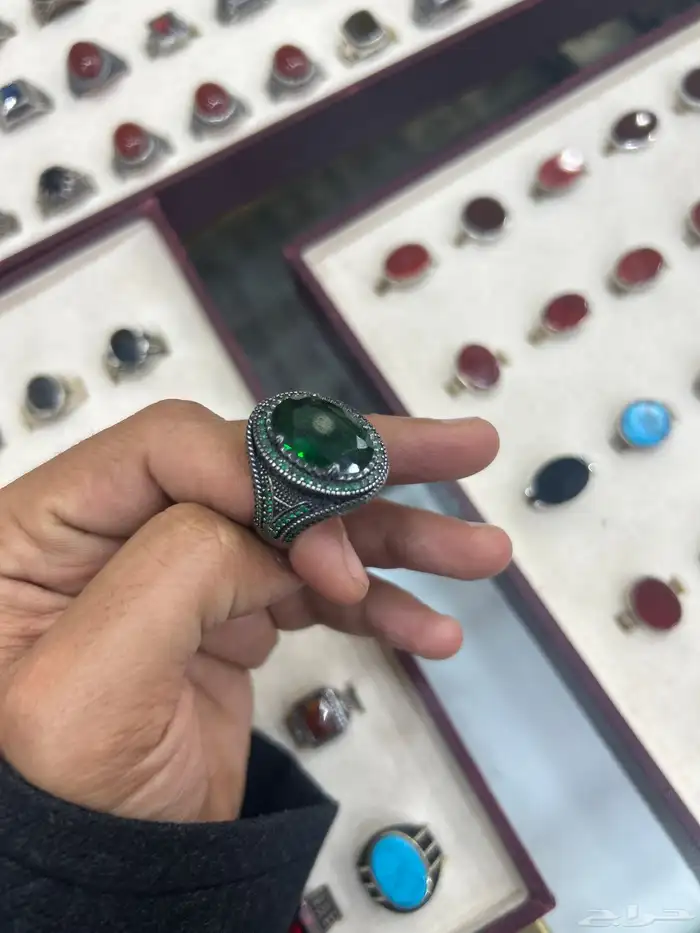 خاتم عقيق و زمورد وسباح كهرمان وتراب كهرمان 1