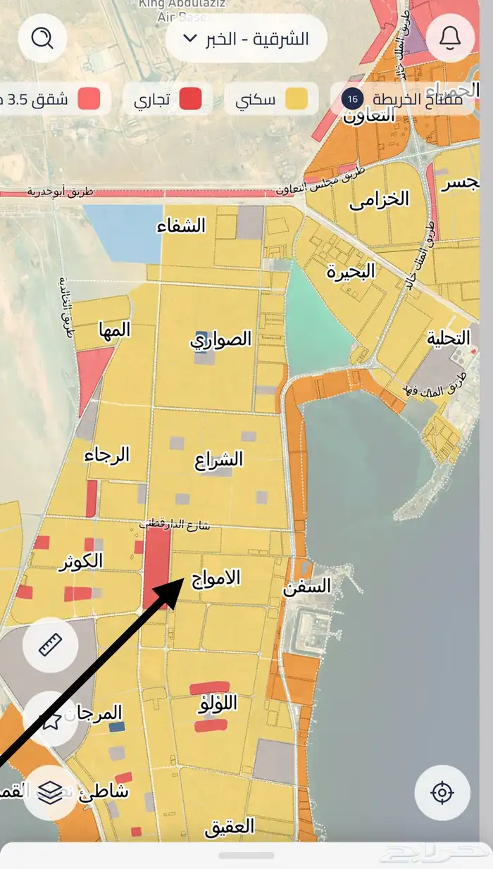 للبيع اراضي بمخطط المراسي 480 2 حي الامواج بعزيزية الخبر 0