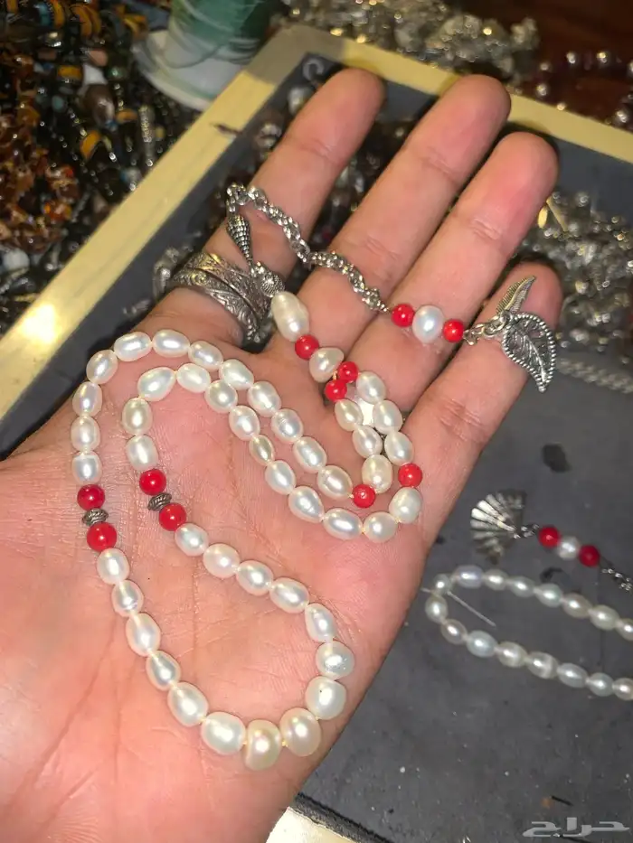سبحة لؤلؤ زراعي مع مرجان 3