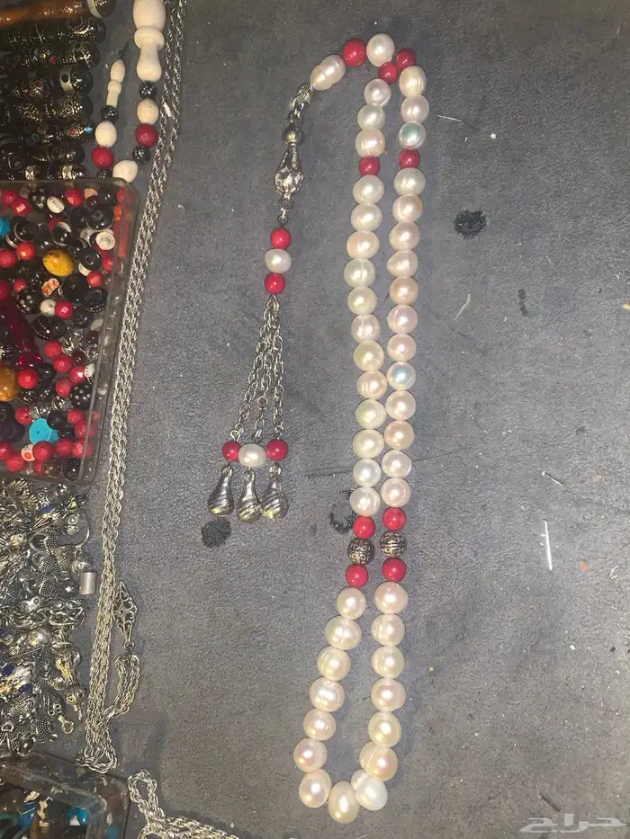 سبحة لؤلؤ زراعي اصلي مع مرجان 2