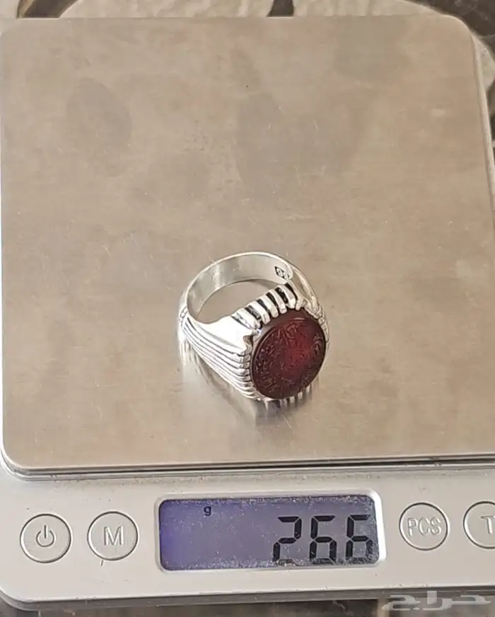 طقم سبحة وخاتم عقيق كبدي مزعفر منقوش 6