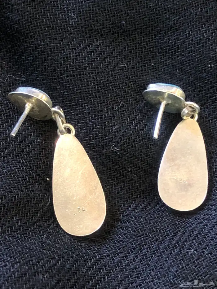 حلق أقراط فضة أنتيك فينتاج بحجر لاريمار نادر 12