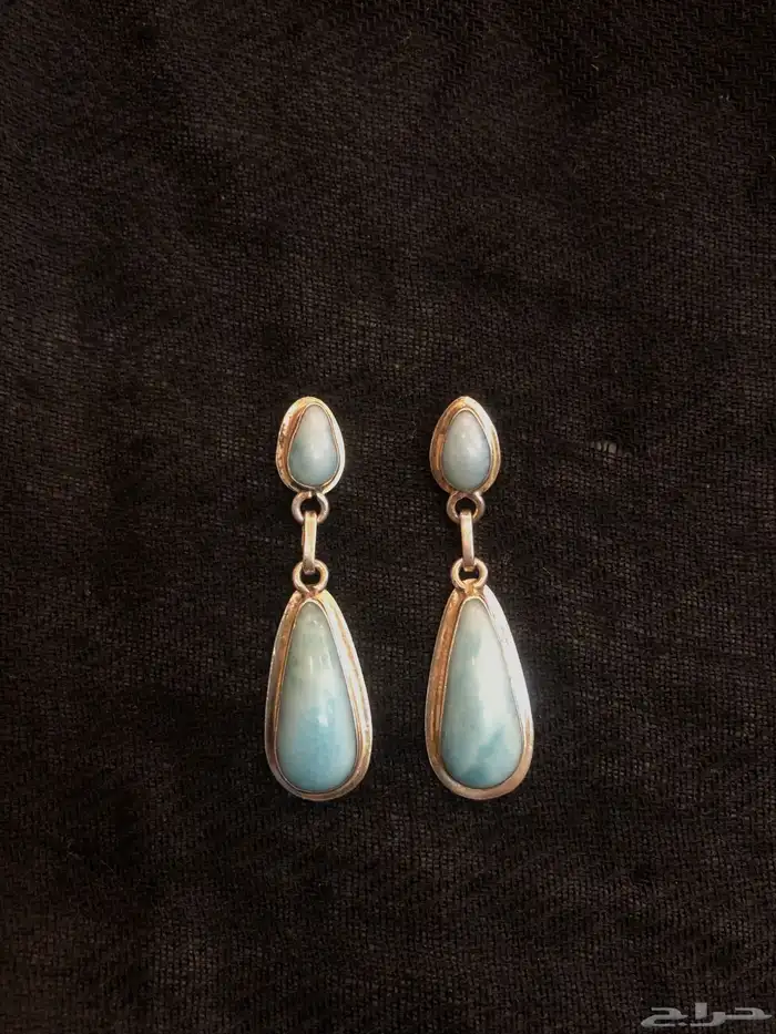 حلق أقراط فضة أنتيك فينتاج بحجر لاريمار نادر 0