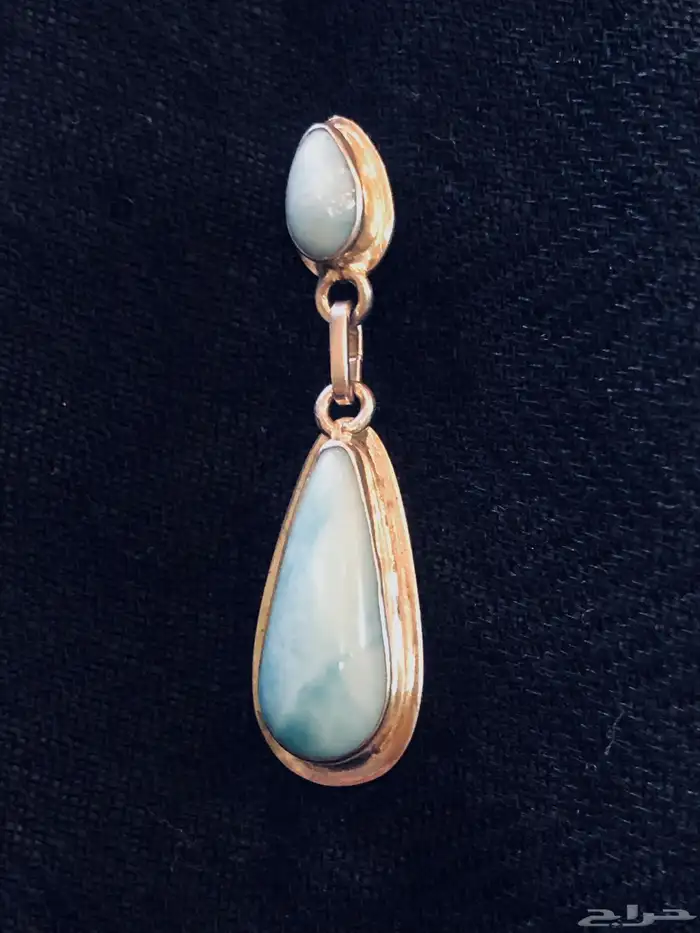 حلق أقراط فضة أنتيك فينتاج بحجر لاريمار نادر 6