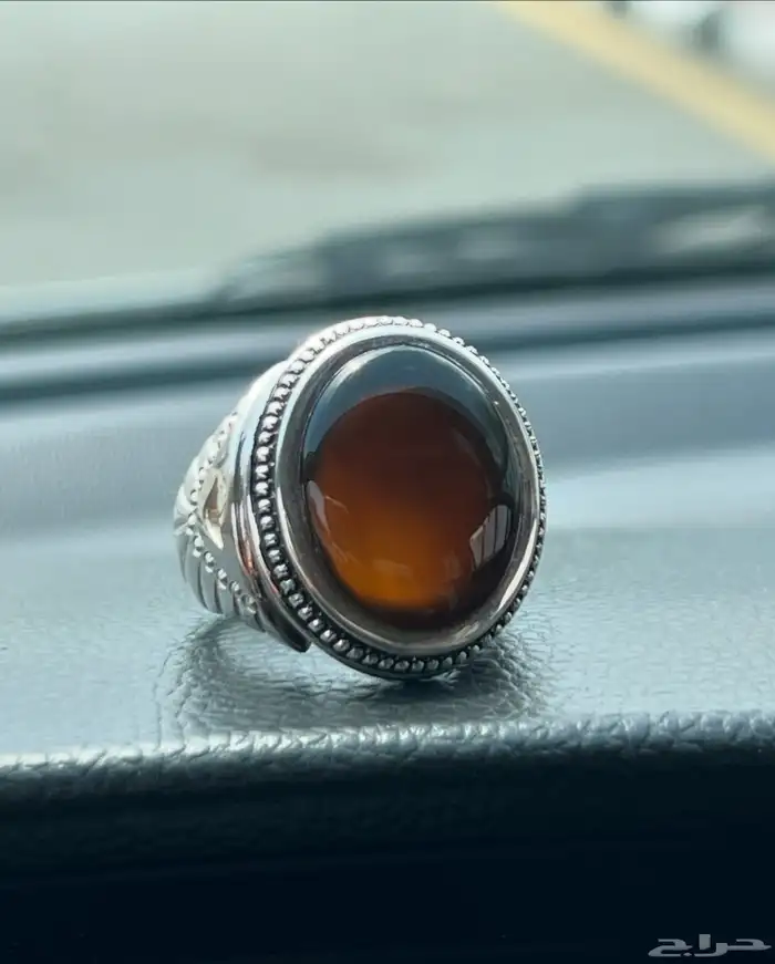 خاتم عقيق يماني زيتي نادر صياغة عقيل اليدوية زجاجي شفا 0