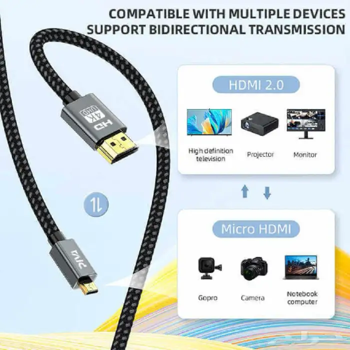 كيبل من مايكرو HDMI للكاميرا الى HDMI يدعم 4K قماش   PIVA 2