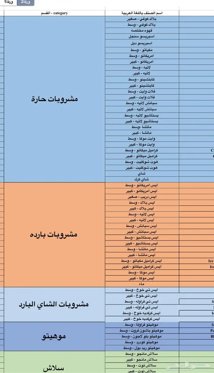 تصميم وتحويل المنيو الى ملف اكسل لتطبيقات التوصيل 3