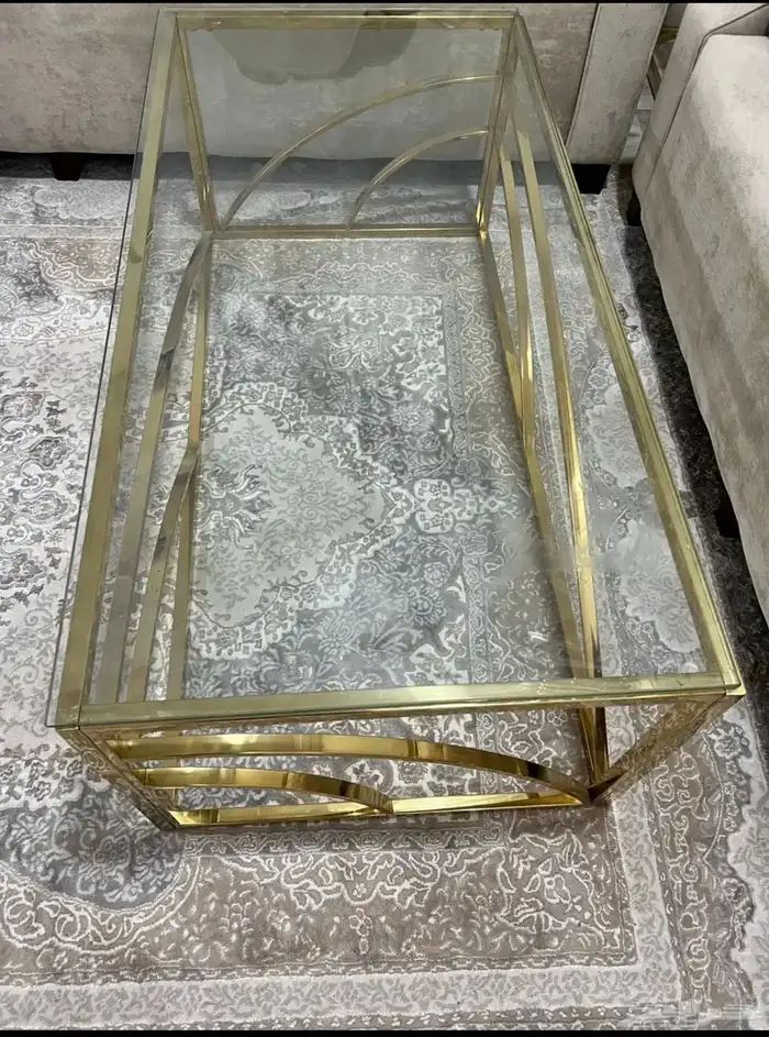 طقم طاولة قهوة مستطيلة من الزجاج  طاولتين جانبية من الزجاج 1