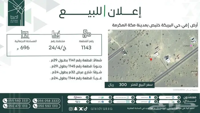 للبيع أرض سكنية في البريكة خليص 0