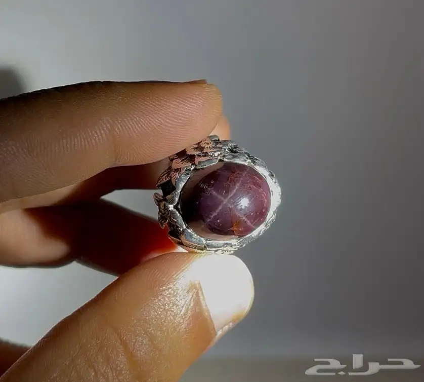 خاتم فضة جرانيت نجمي طبيعي غير معالج مع شهادة مختبرية 0
