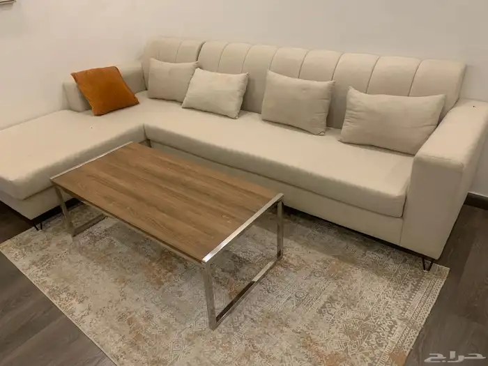 طقم كنب حرف L مع مفرشة وطاولة 0