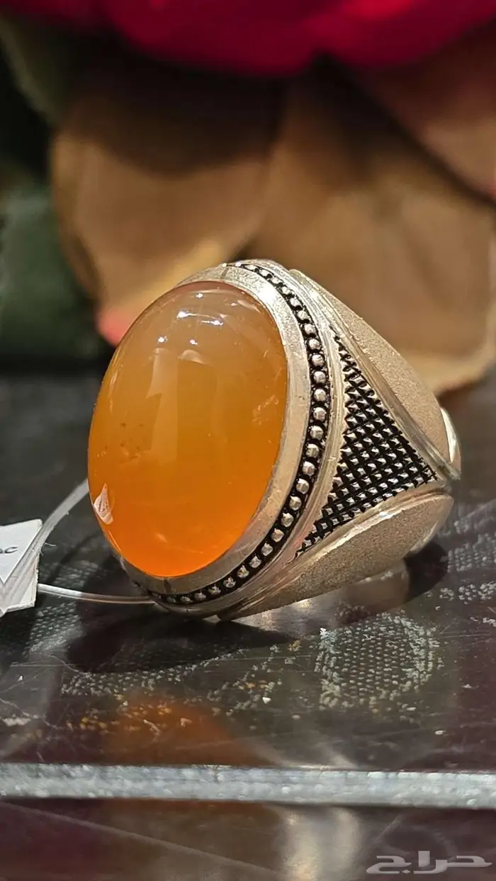 خاتم عقيق يماني مشمشي 0