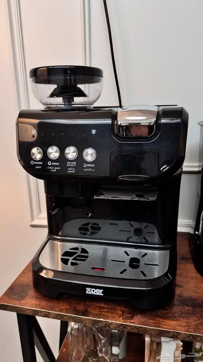 صانع قهوة اكسبير كبسولات نوعين وبن مطحون مع مطحنة بن مدمجة 0