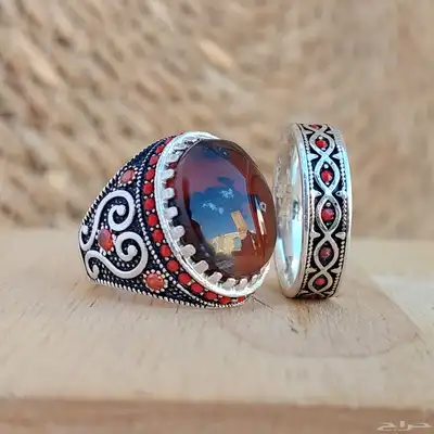 خواتم عقيق يمني رجالي مع دبل 8