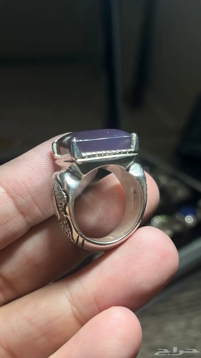 خاتم عقيق بنفسجي صياغة البركة 1