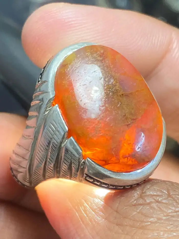 خاتم عقيق يماني طحلبي دموي 0