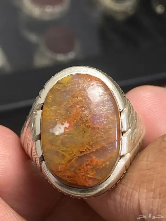 خاتم عقيق يماني طحلبي دموي 1