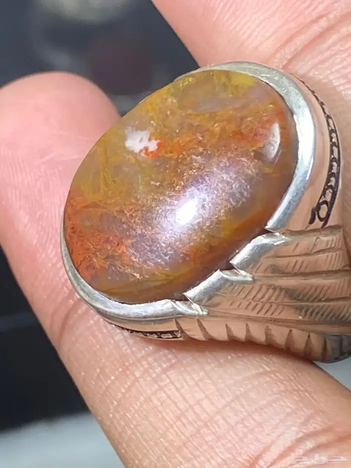 خاتم عقيق يماني طحلبي دموي 2