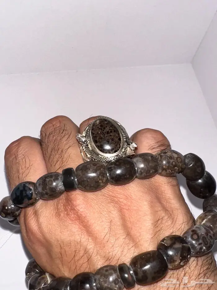 سبحة وخاتم من حجر الحيه اليماني المميز 5