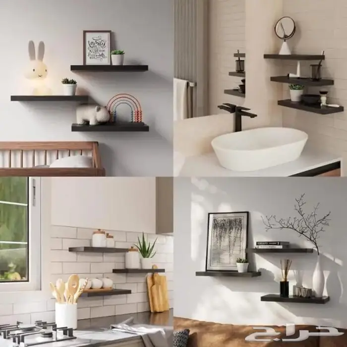 رف حائط خشبي أبيض أسود بني غامق جوزي 8