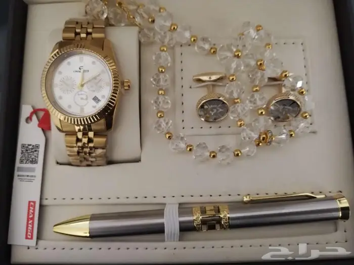 صندوق فاخر يصلح كهدية يحوي مسبحة وقلم وساعة وكبك 4