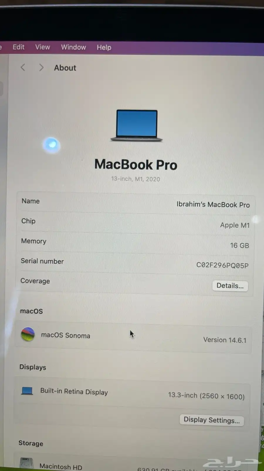 Mac Book Pro M1 16Gb 1tb للبيع او البدل بلابتوب قيمنق 3