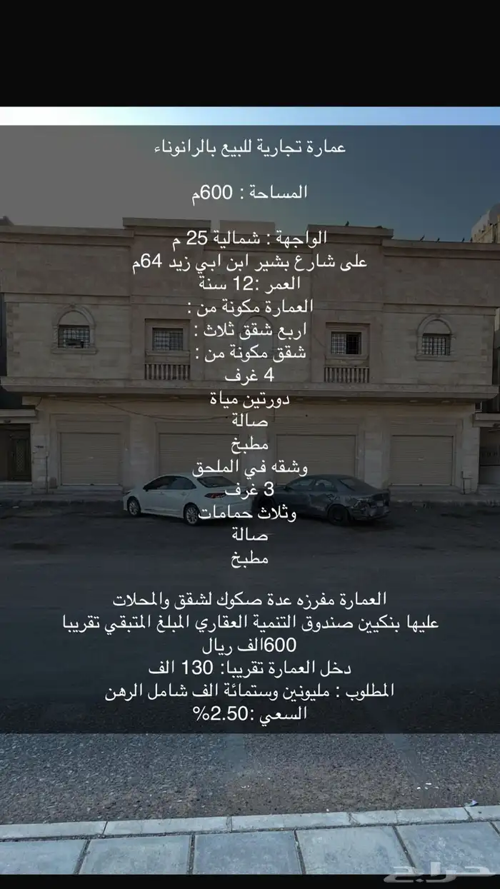 عمارة تجارية للبيع حي الرانوناء 0