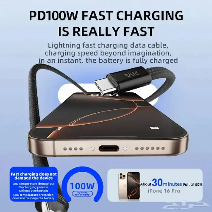 كيبل تايب سي الى تايب سي يدعم 100w بخاصية المغناطيس piva 4