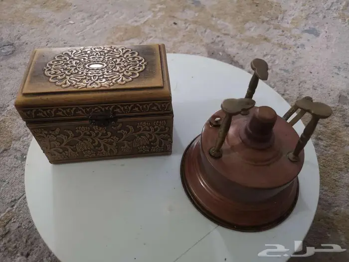 سبرتاية قهوة نحاس احمر وصندق خشب نقش فخم 0