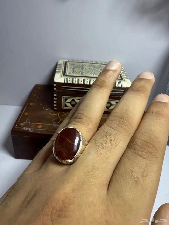 خاتم عقيق كرزي مزعفر 2