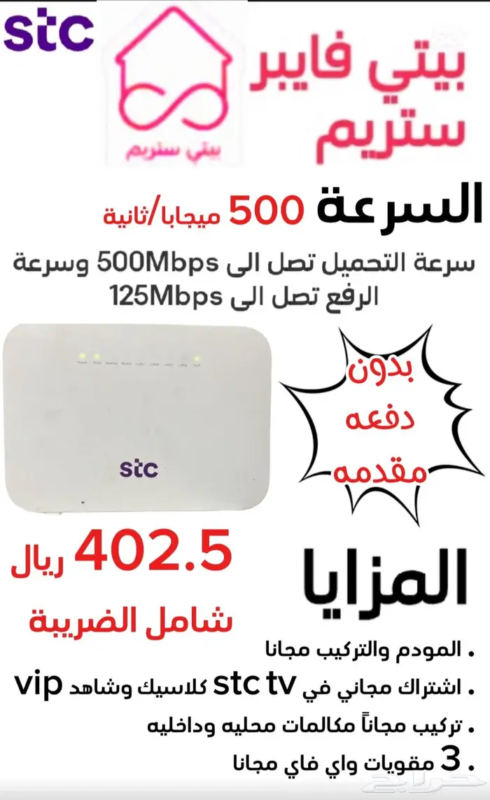 عرض بيتي بيسك انترنت الياف stc 1