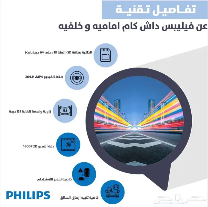 فيليبس داش كام كاميرا 2K فائقة الوضوح أمامية وخلفية Philips 4