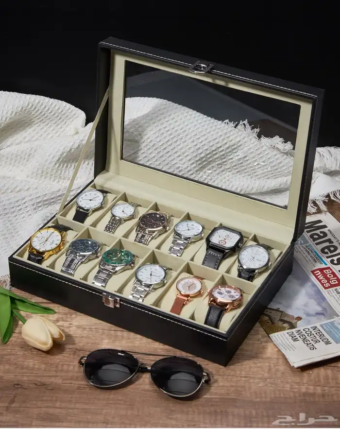 حافظة منظمة ساعات تسع 12 ساعة جلد البولي يورثيرين 6