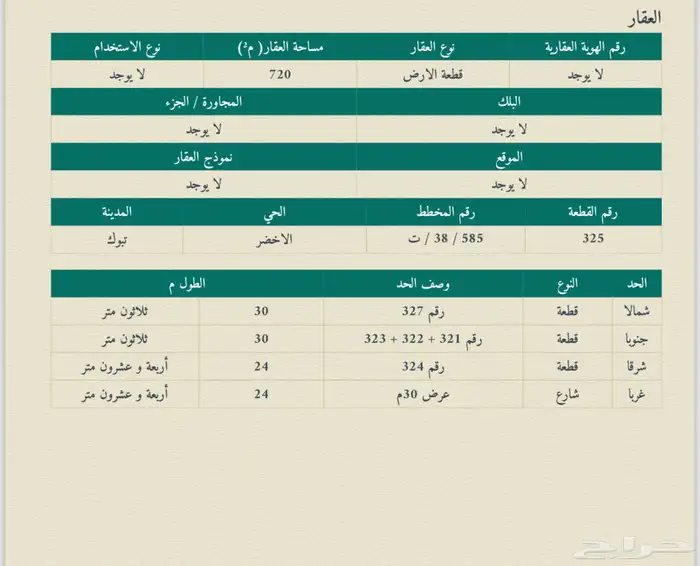 أرض للبيع حي الاخضر مساحه 720 م 0