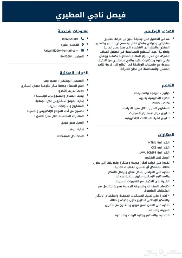 سيرة ذاتية احترافيه ATS 0